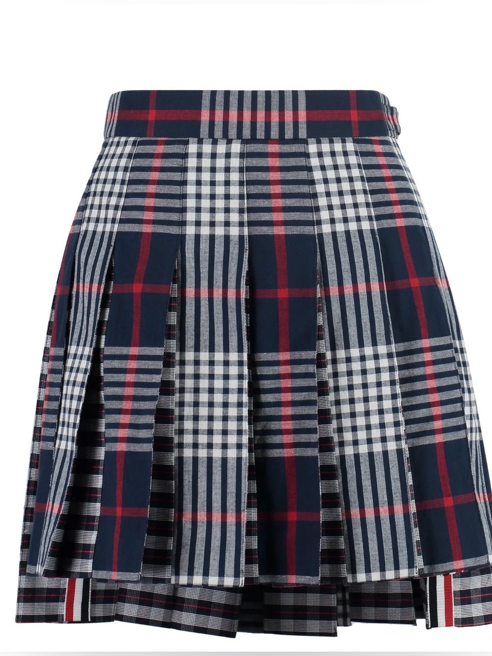 Thom Browne Navy, White & Red Plaid Pleated Skirt